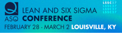 Lean Six Sigma Conference logo featuring ASQ logo and event date and location