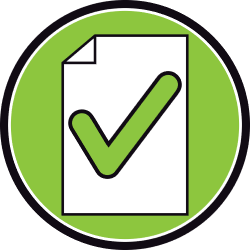 Icon of a checkmark on top of a sheet of paper