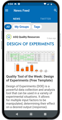 Cell phone with ASQ app content appearing on screen.