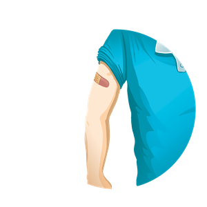 Icon image of person with arm and bandage at top of arm