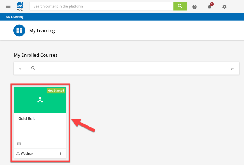Screenshot of how to access learning