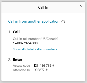 Screenshot of Call In prompt