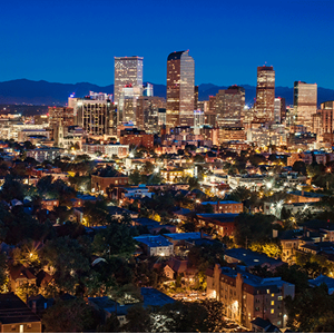 Denver skyline at night